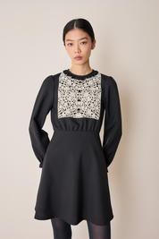 Wool dress with macramé lace insert