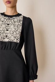 Wool dress with macramé lace insert