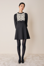 Wool dress with macramé lace insert