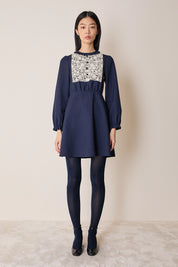 Wool dress with macramé lace insert