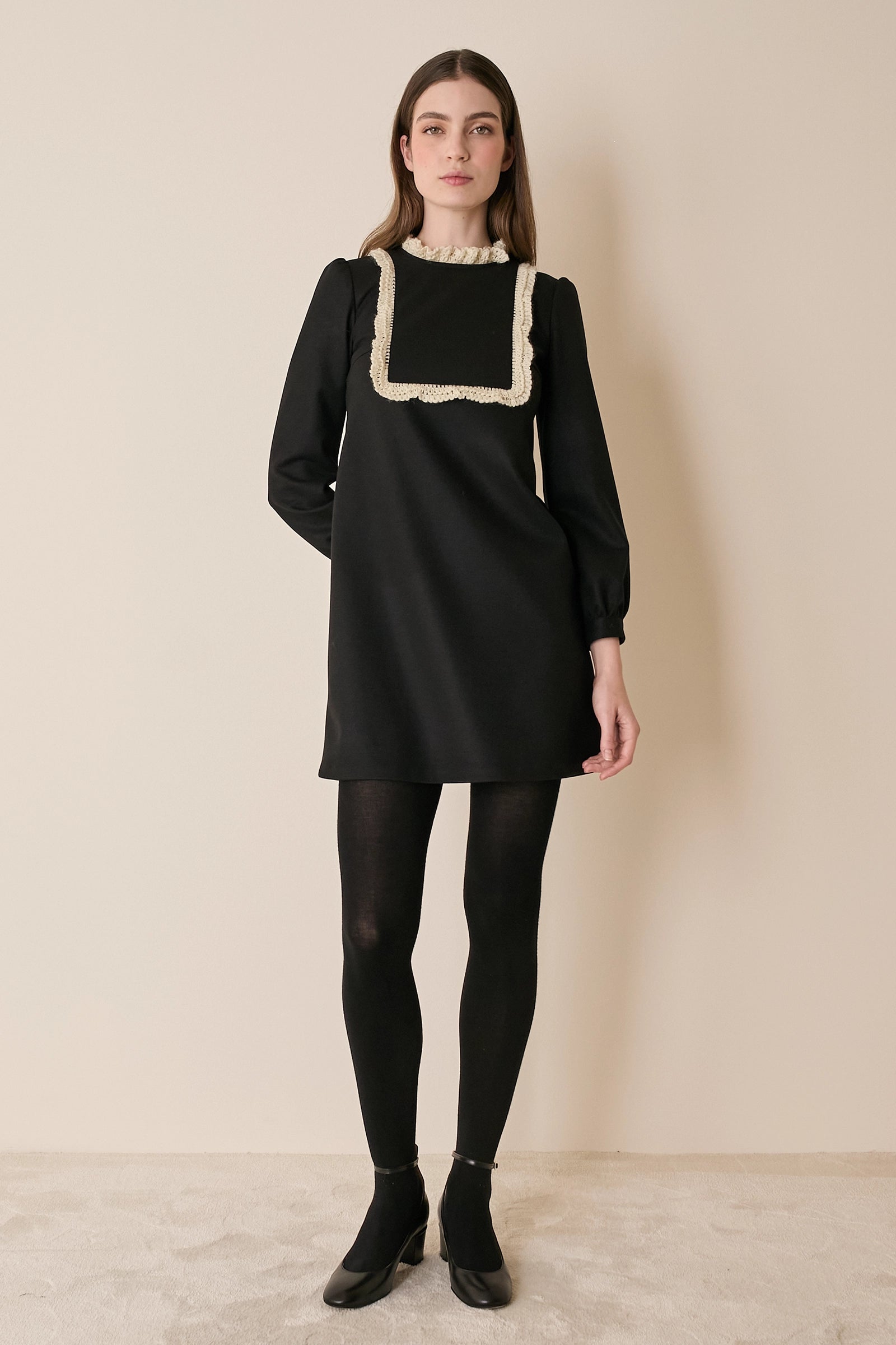 Wool dress with soft trim