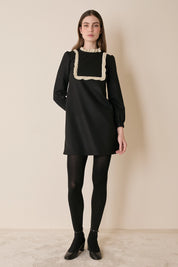 Wool dress with soft trim