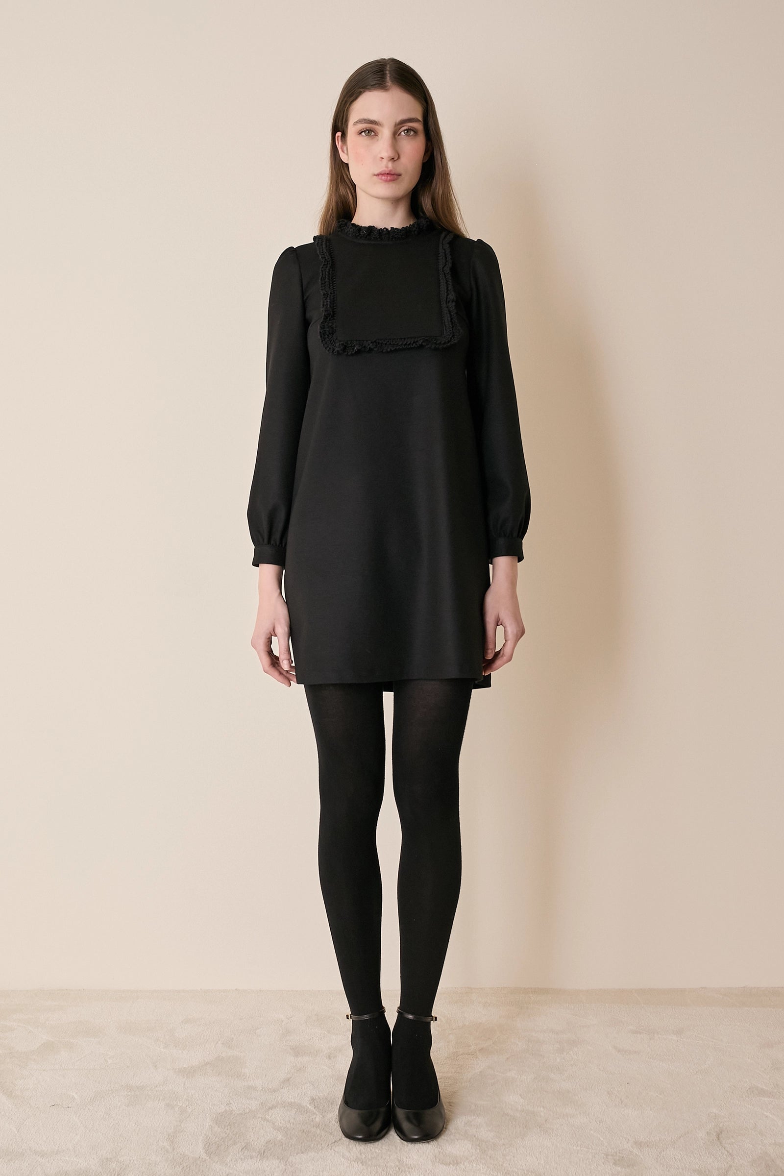 Wool dress with soft trim