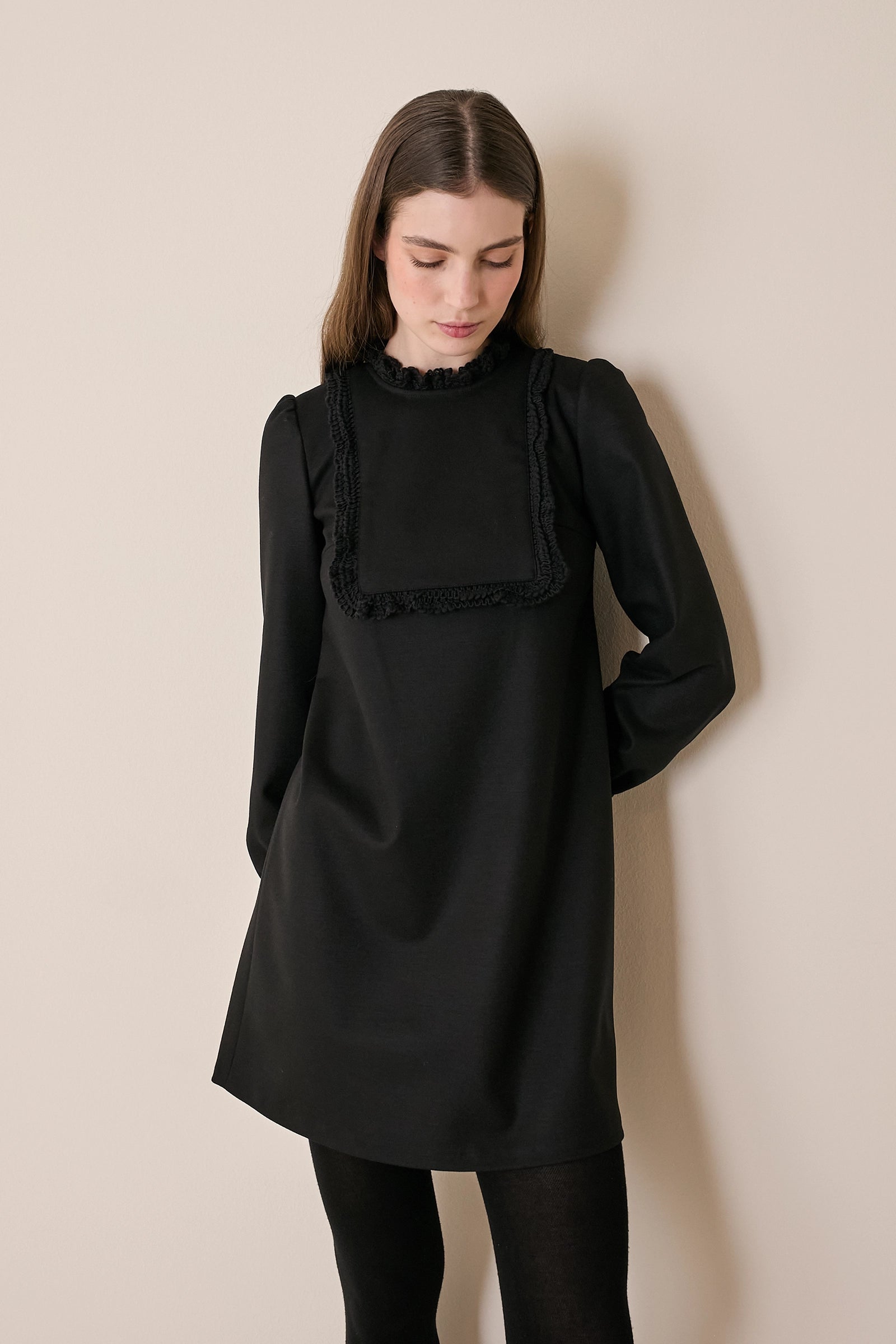 Wool dress with soft trim