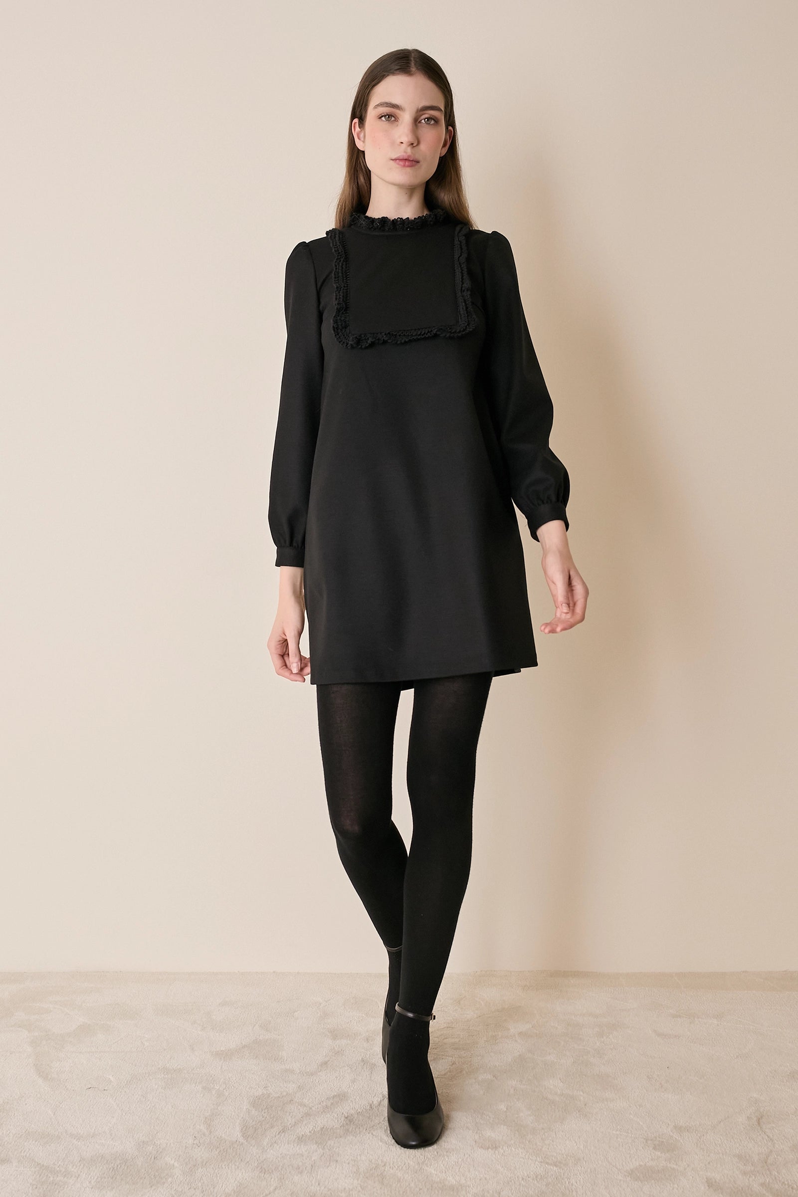 Wool dress with soft trim