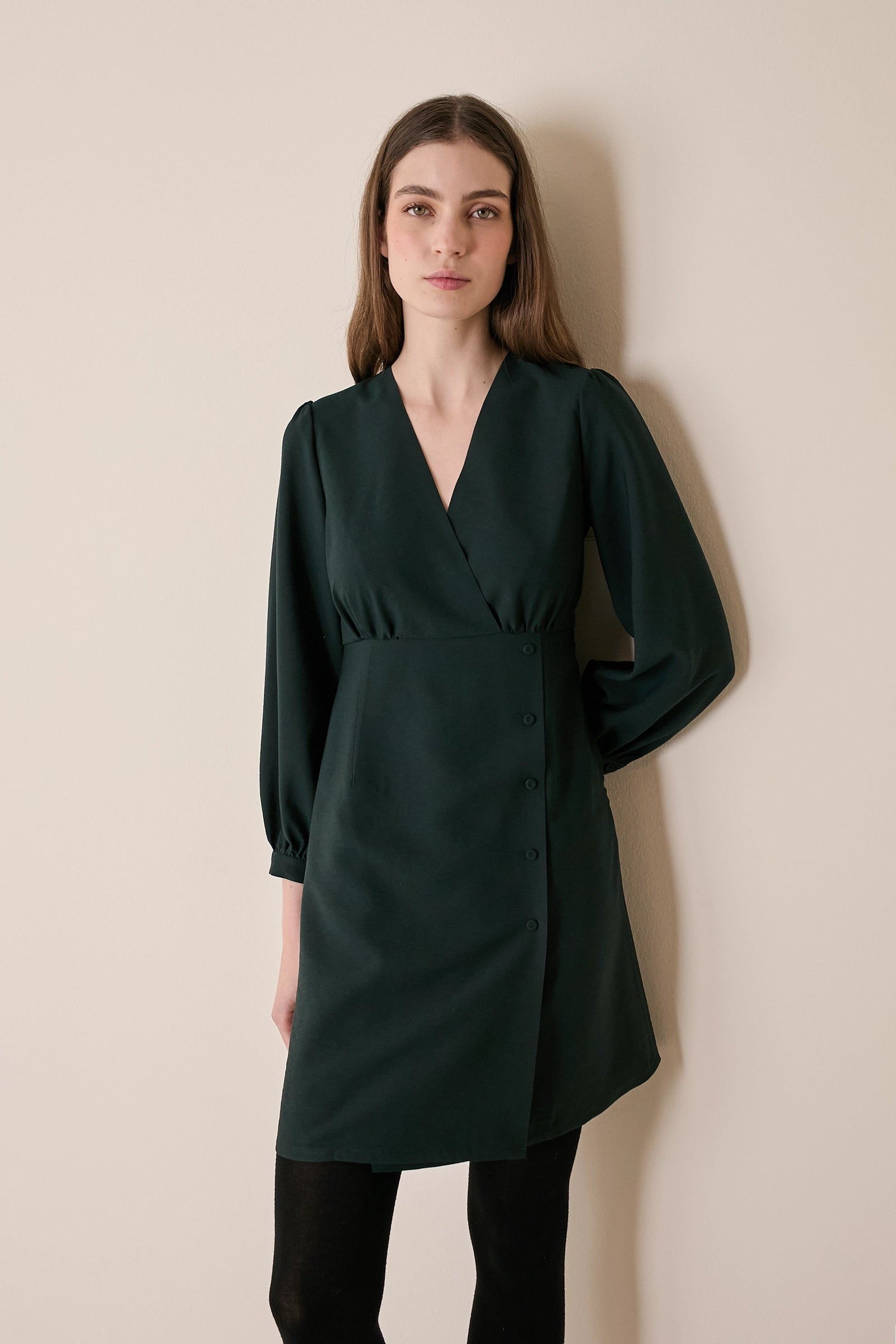 Fluid wrap-neck dress