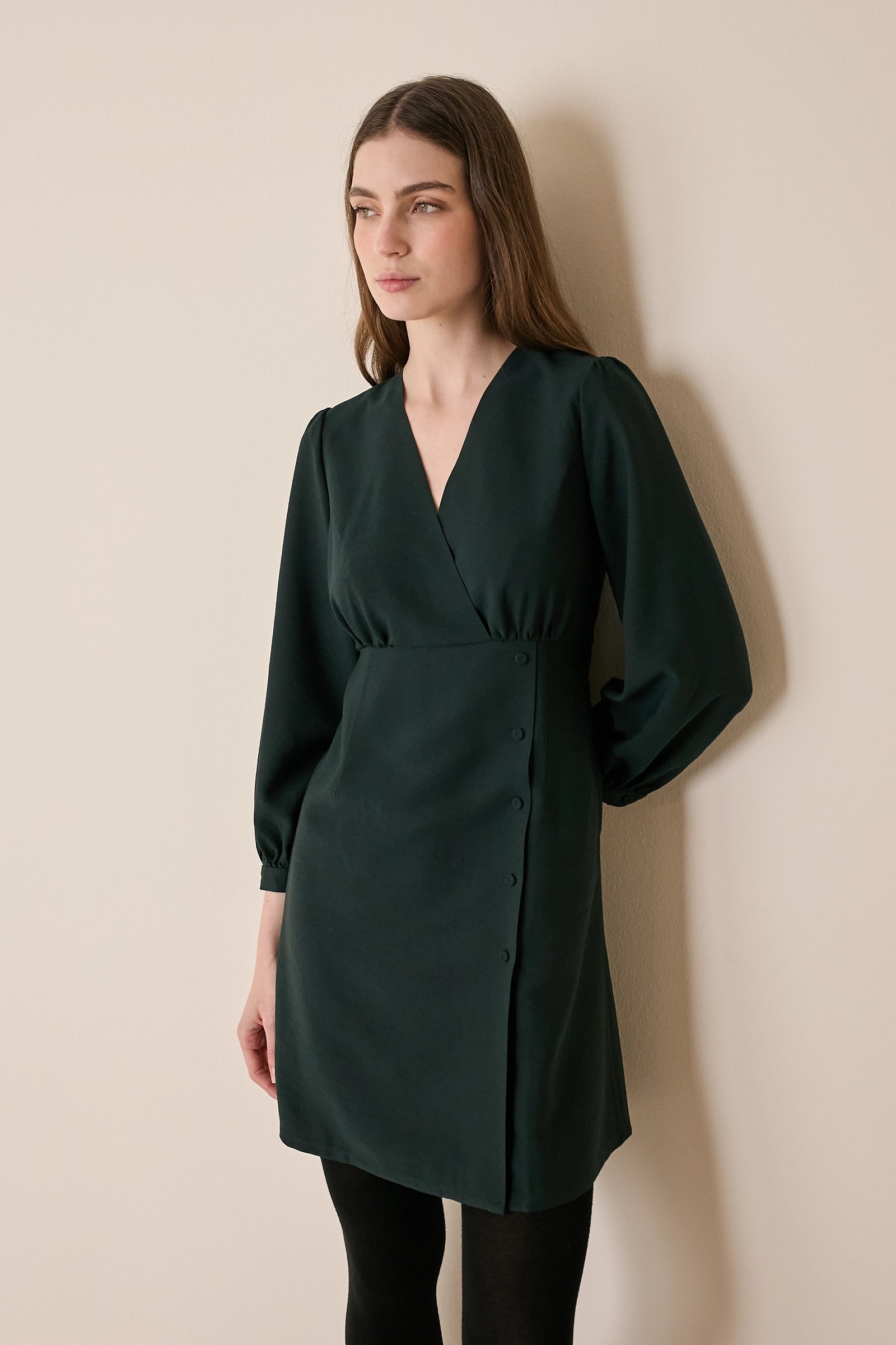 Fluid wrap-neck dress