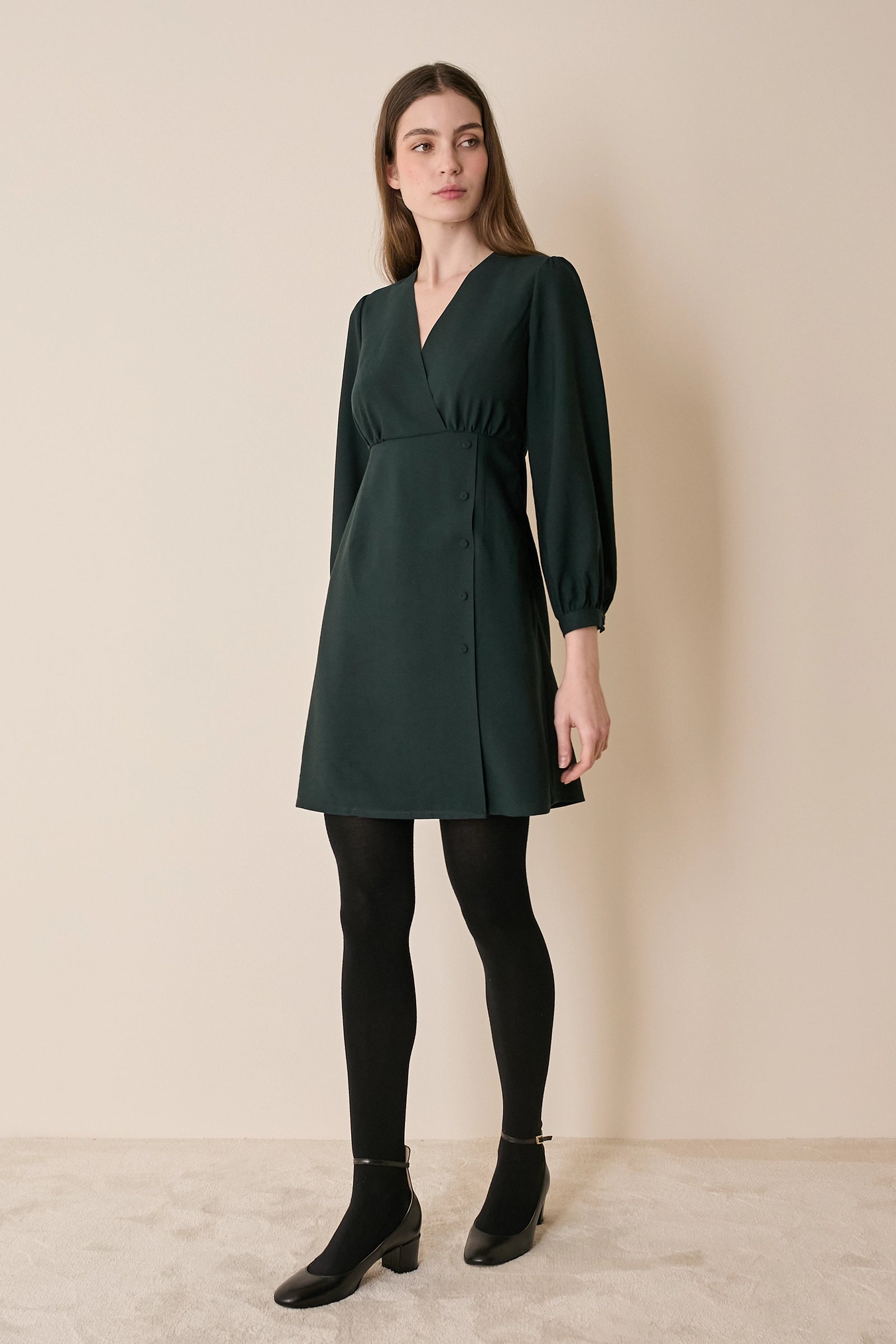Fluid wrap-neck dress