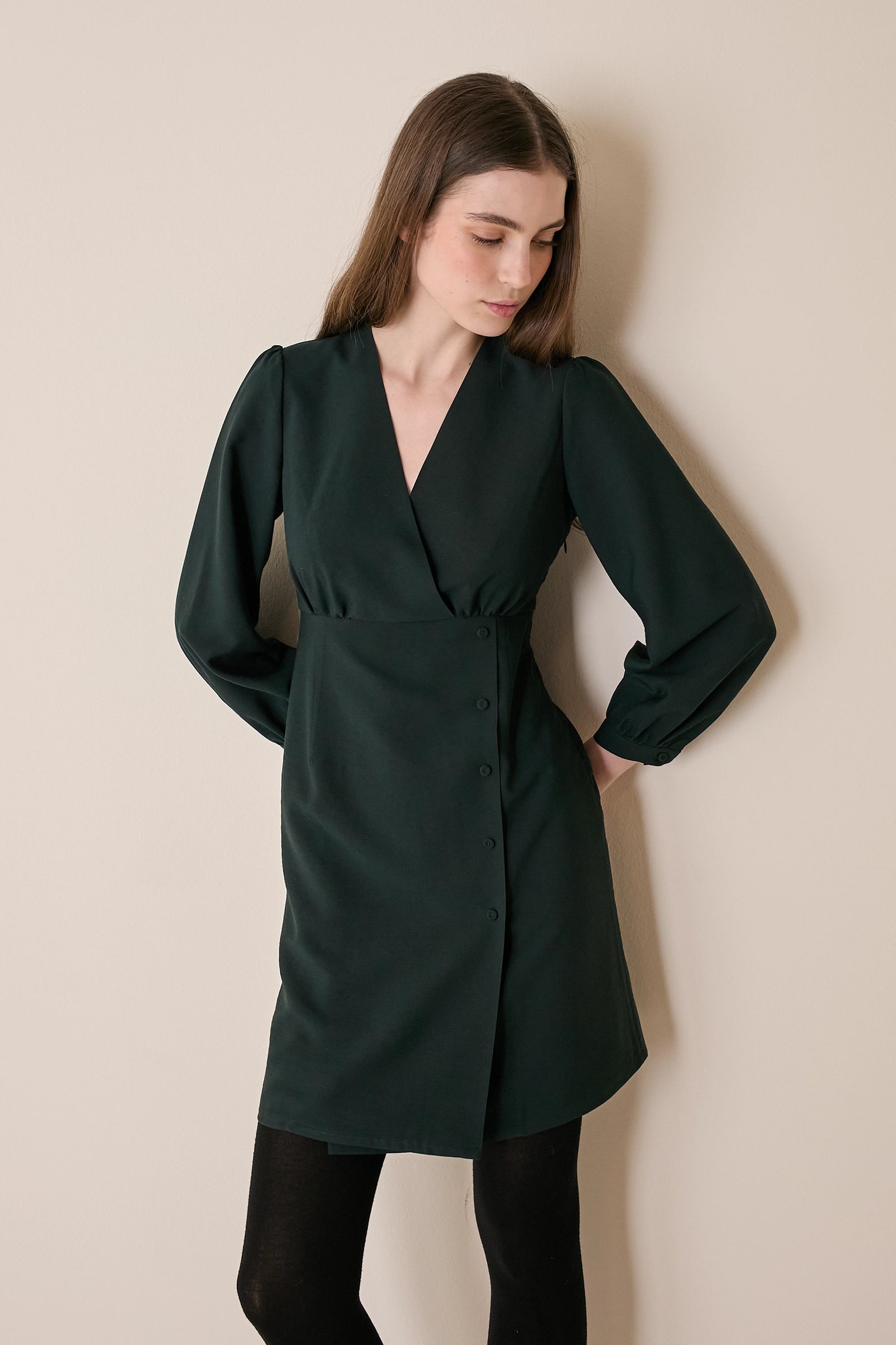 Fluid wrap-neck dress