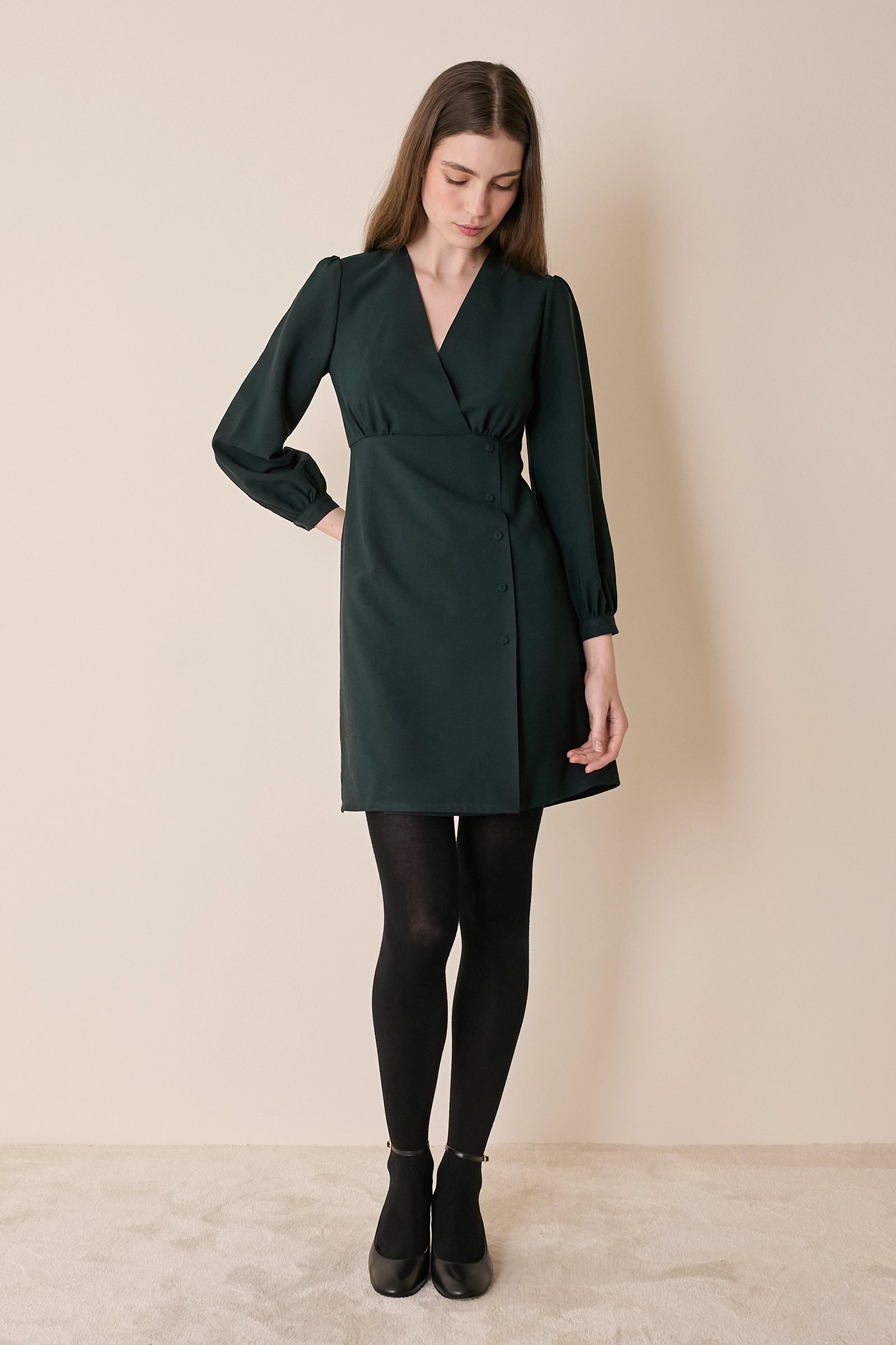 Fluid wrap-neck dress
