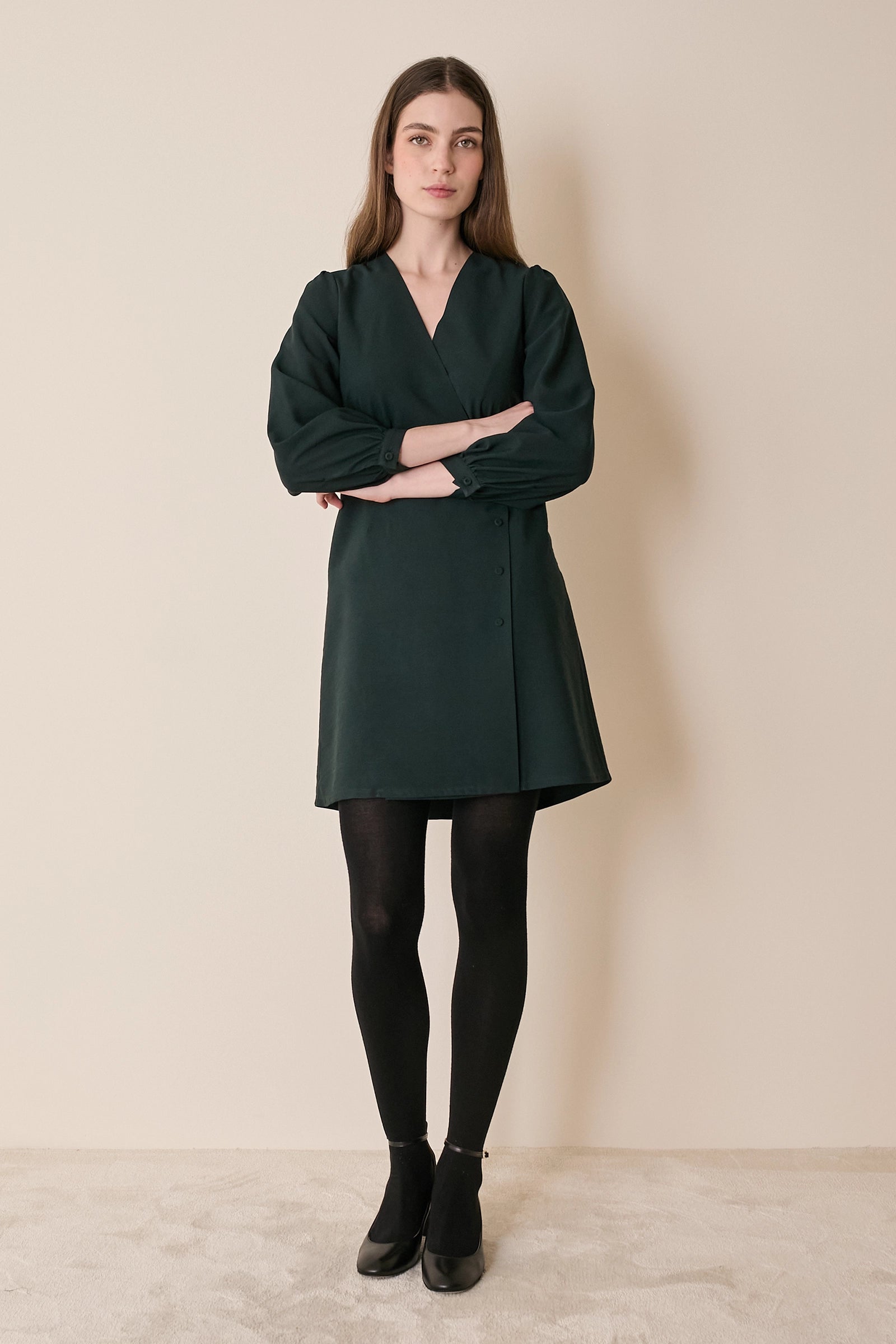 Fluid wrap-neck dress