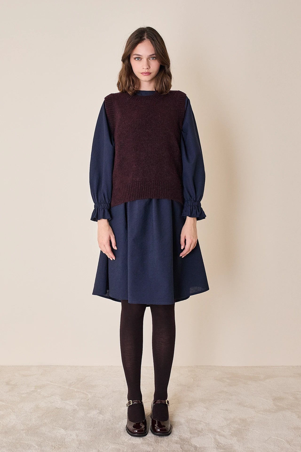 Wool puff-sleeve dress