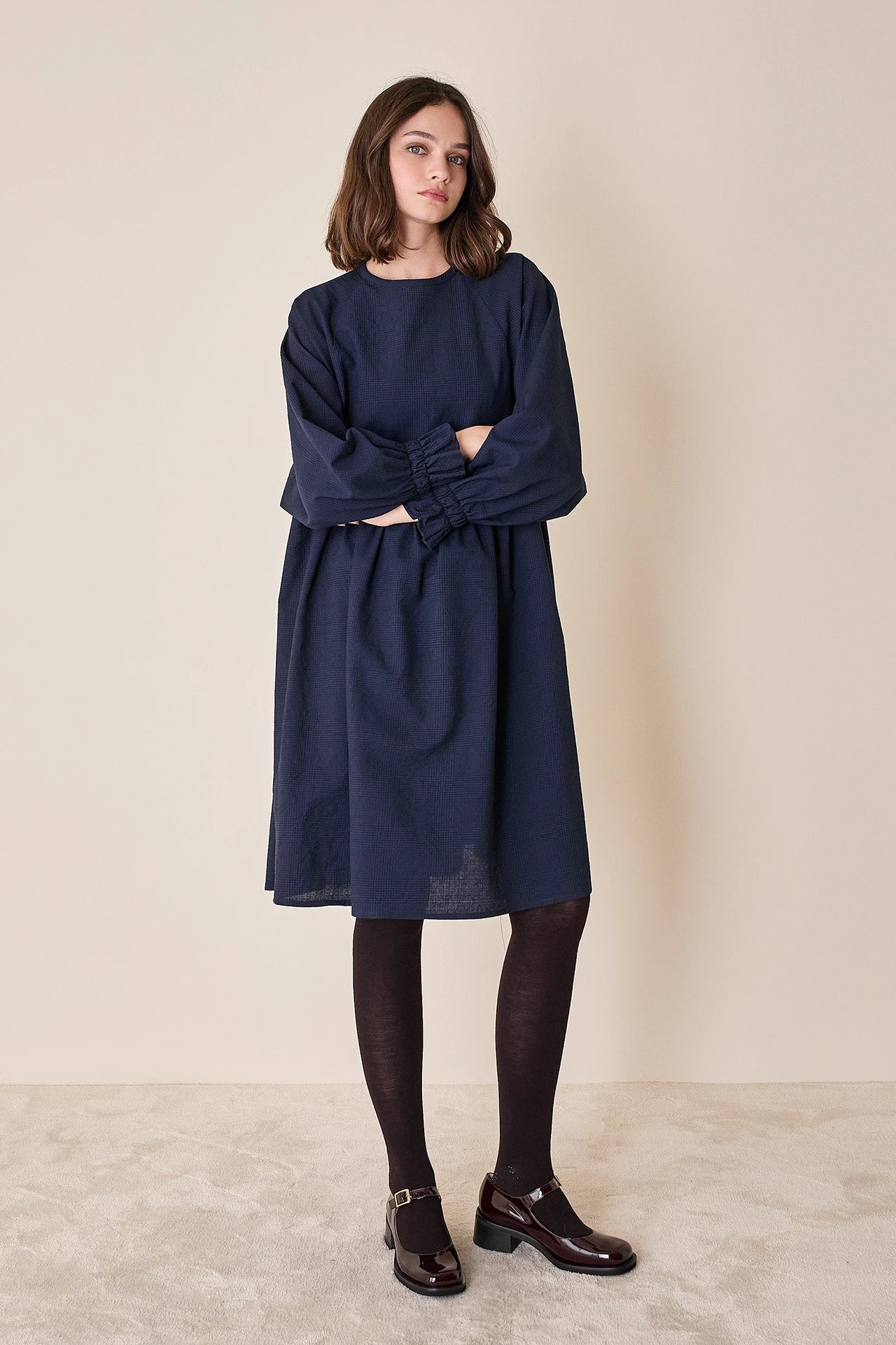 Wool puff-sleeve dress