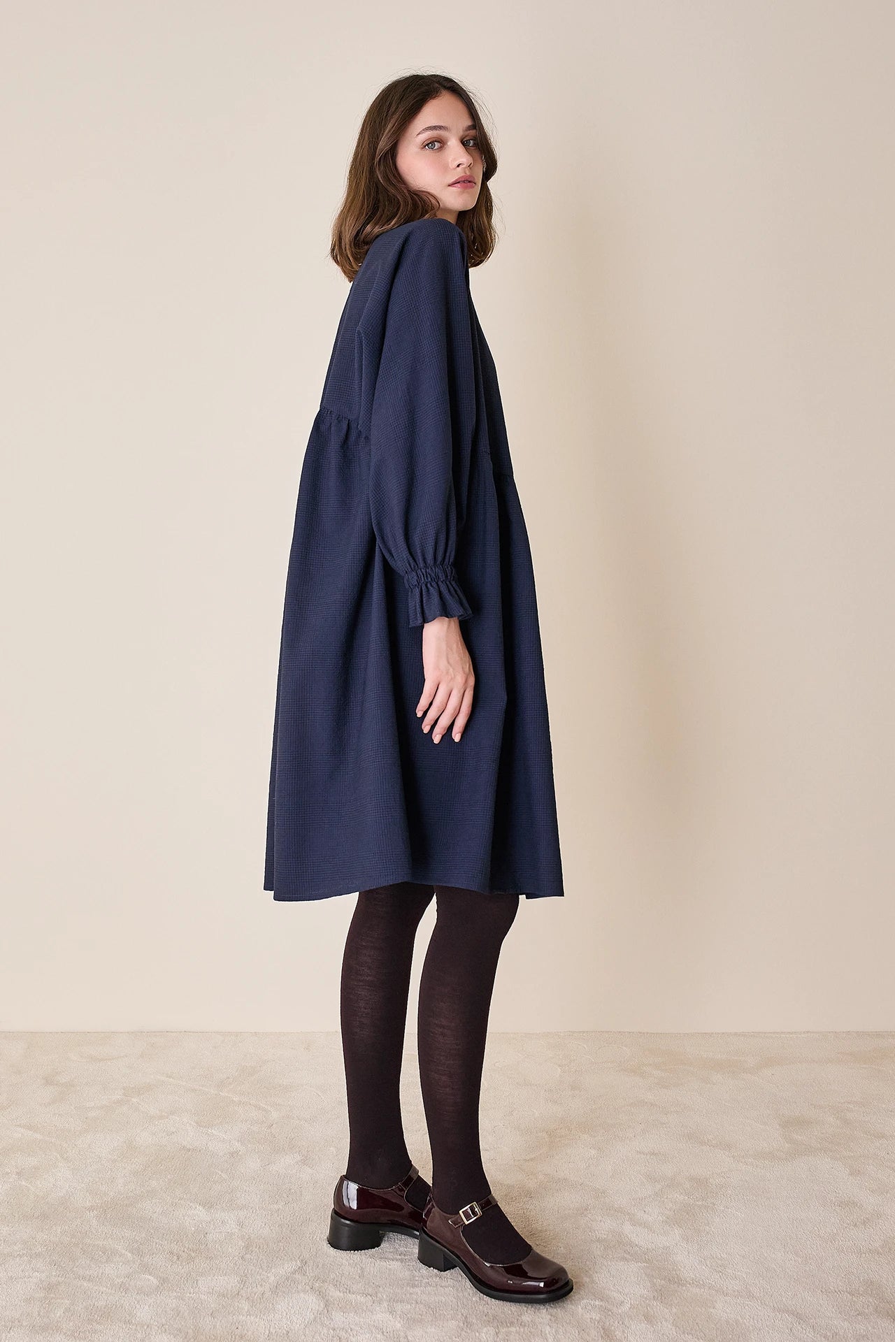 Wool puff-sleeve dress