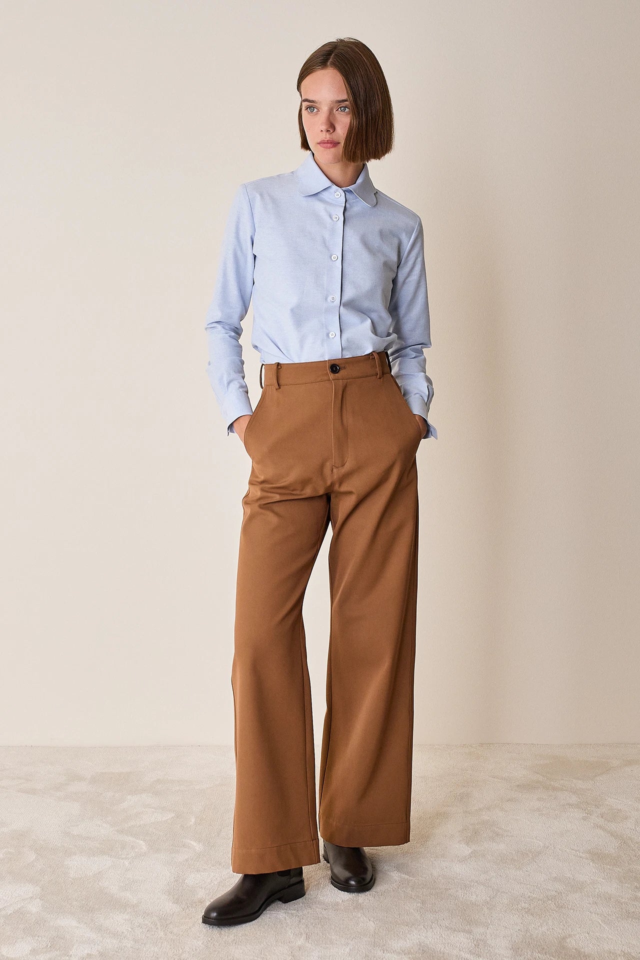 High-waisted virgin wool trousers