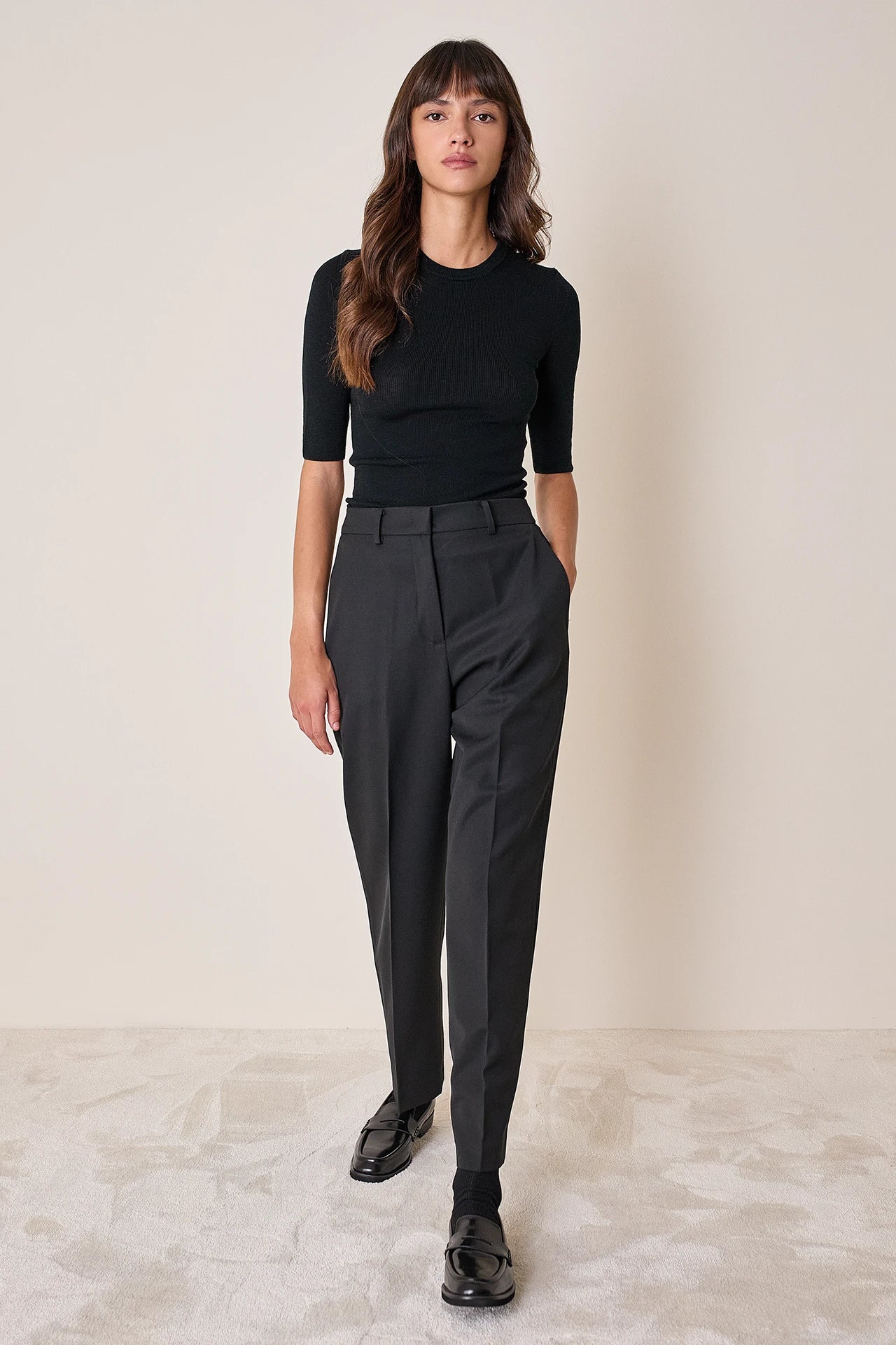 Wool-blend trousers with front pleats