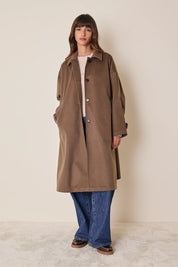 Cashmere coat with coated lining