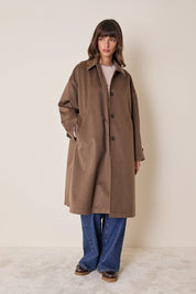Cashmere coat with coated lining