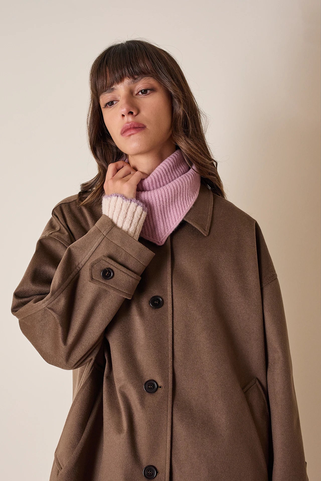 Cashmere coat with coated lining