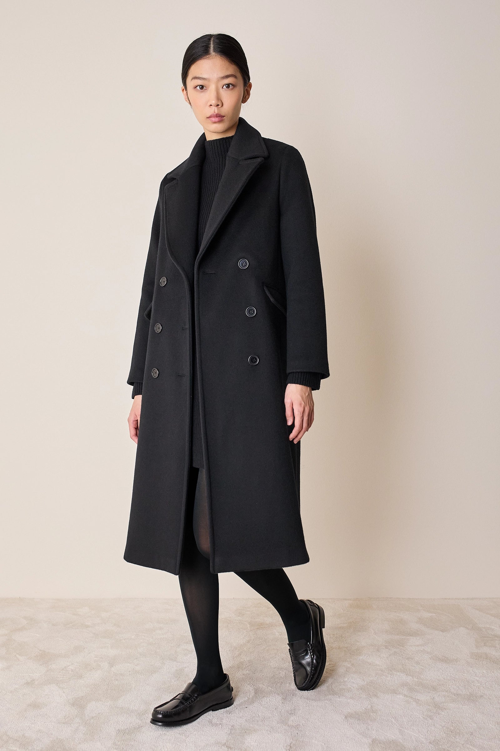 Cappotto lungo doppiopetto in lana e cashmere