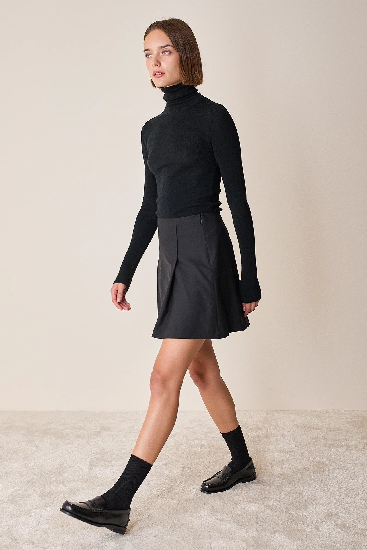 Gonna in lana con pieghe a cannoncino