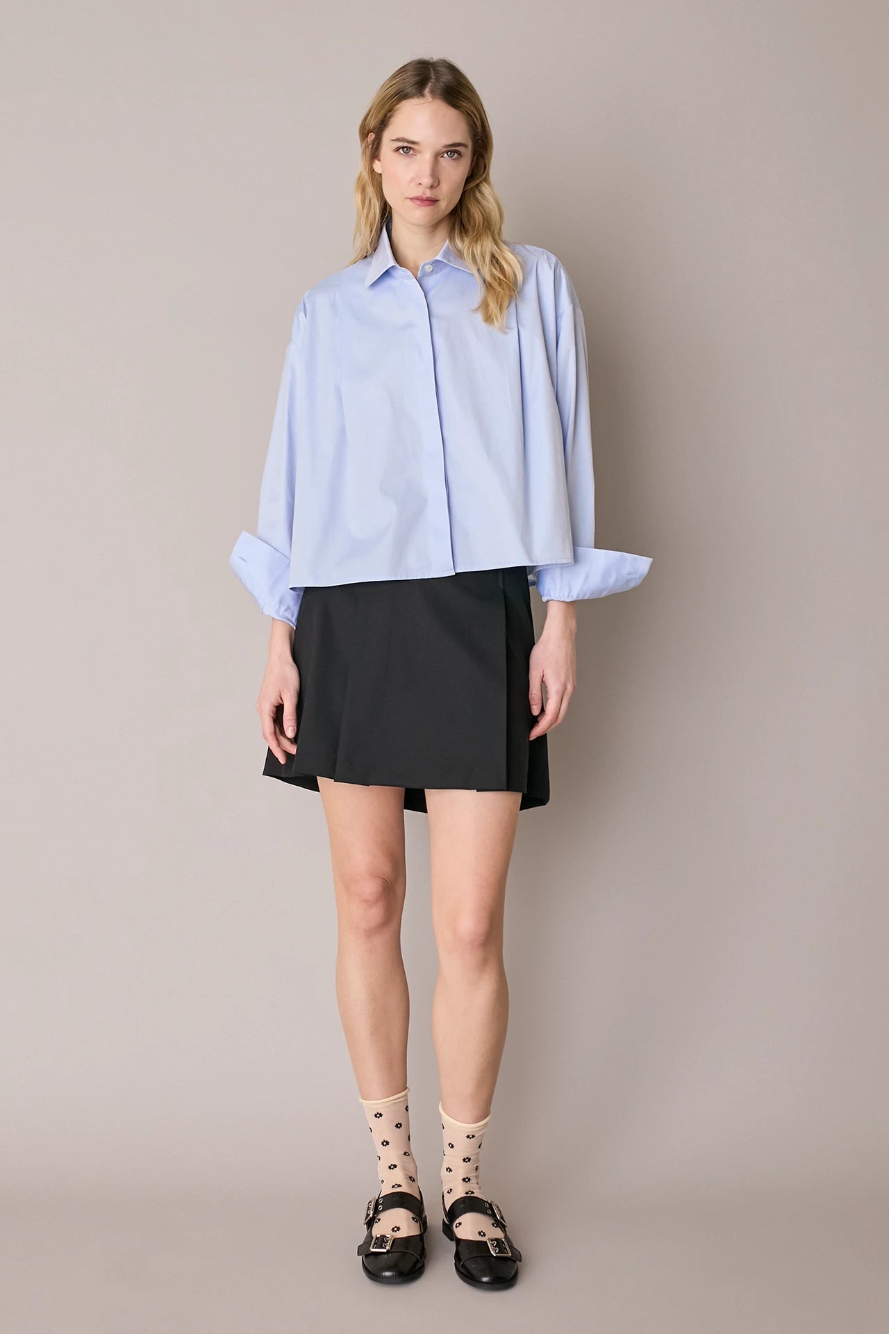 Gonna in lana con pieghe a cannoncino