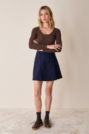 Gonna in lana con pieghe a cannoncino blu