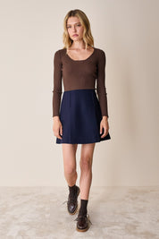 Gonna in lana con pieghe a cannoncino blu