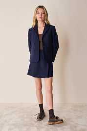 Gonna in lana con pieghe a cannoncino blu