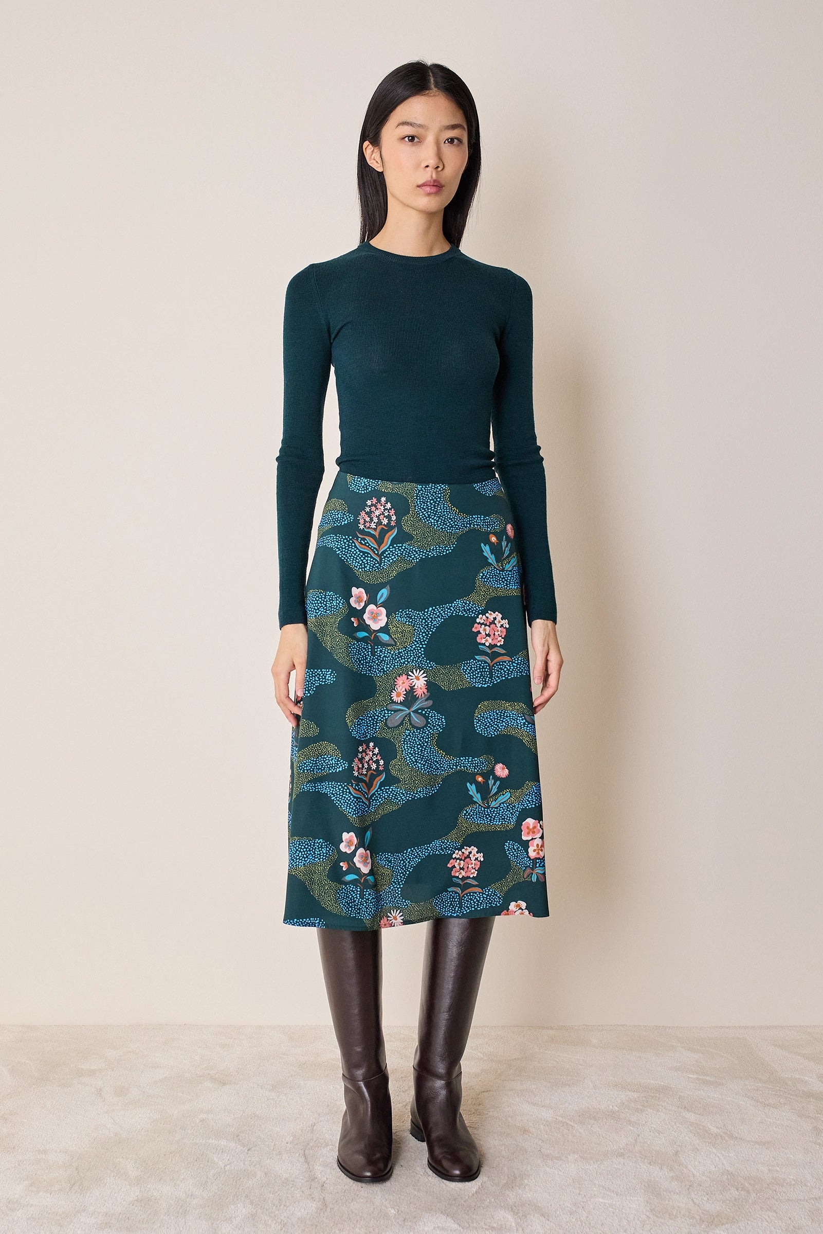 Gonna a fiori in seta elasticizzata