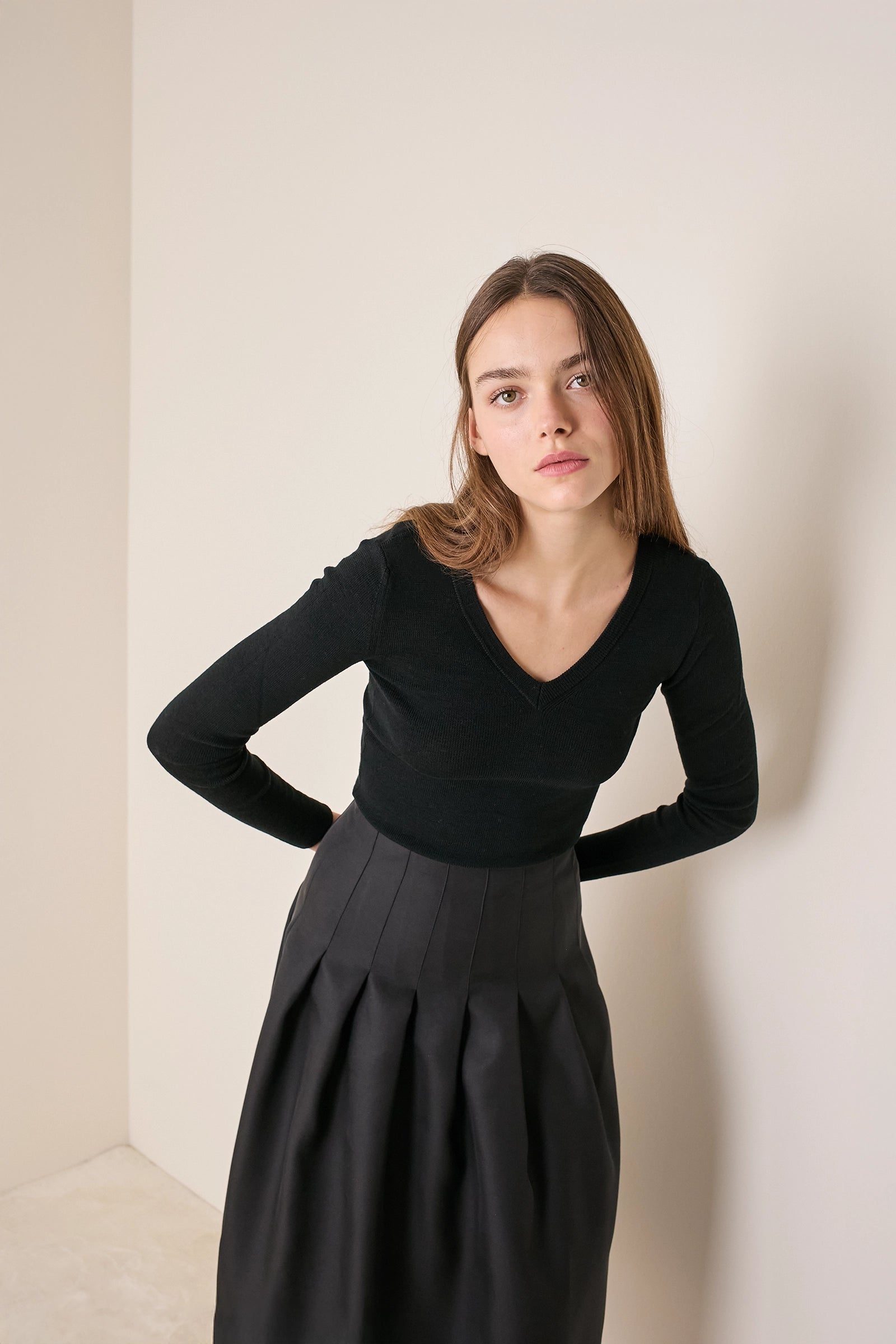 Gonna a pieghe in blend di seta