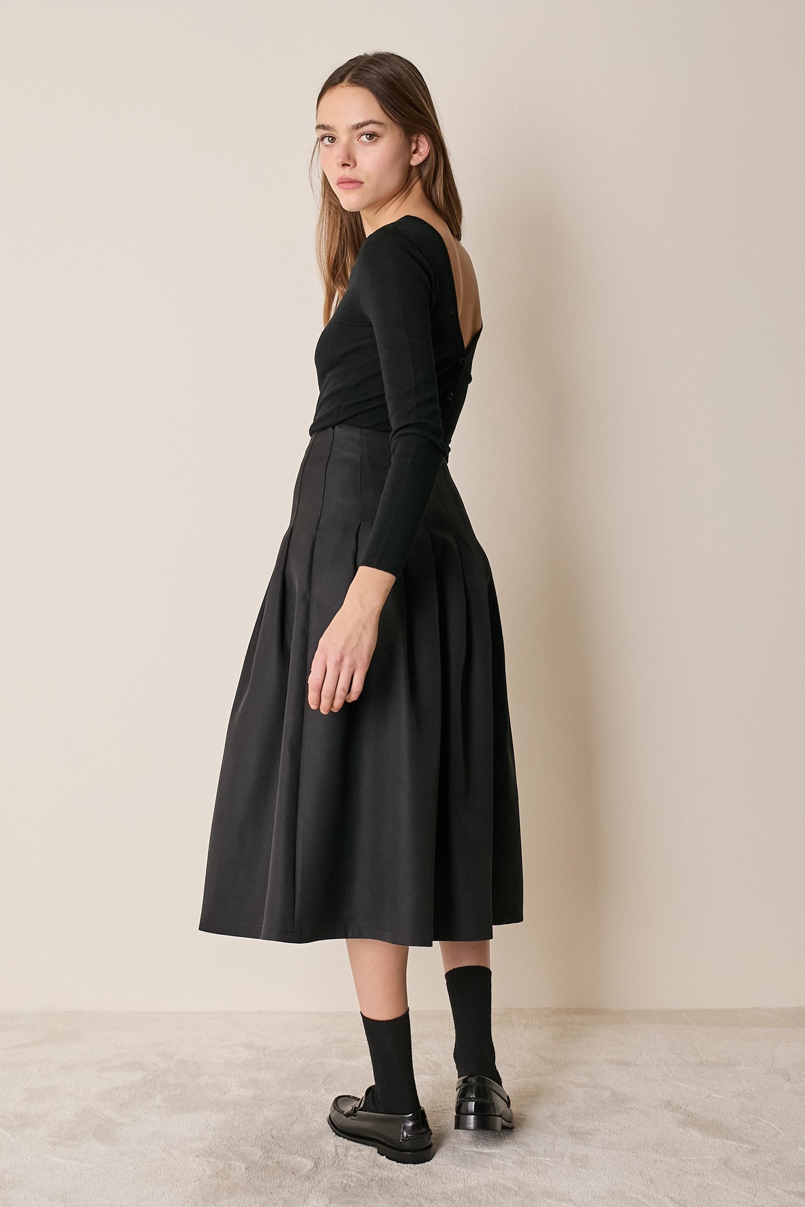 Gonna a pieghe in blend di seta