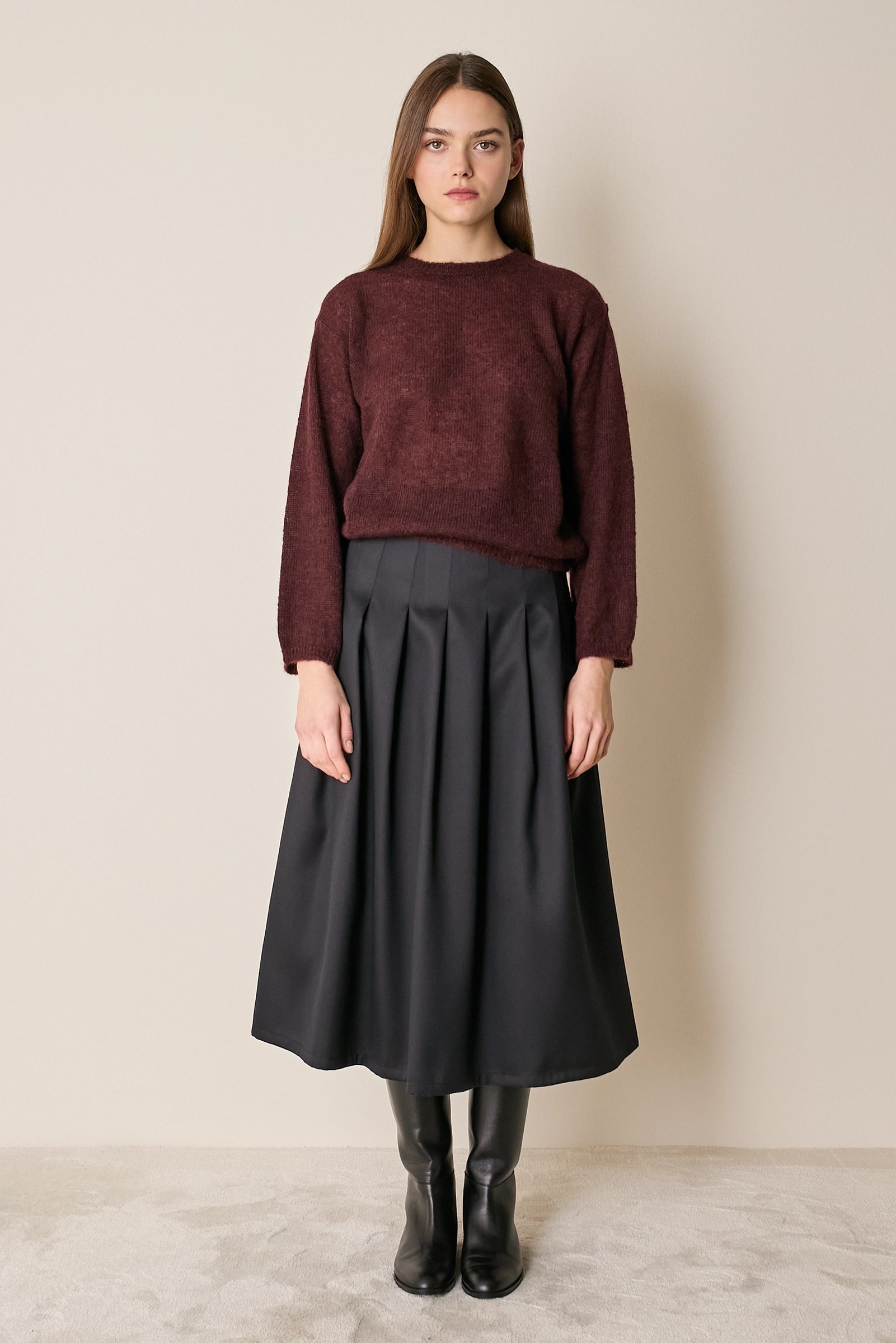 Gonna a pieghe in blend di seta