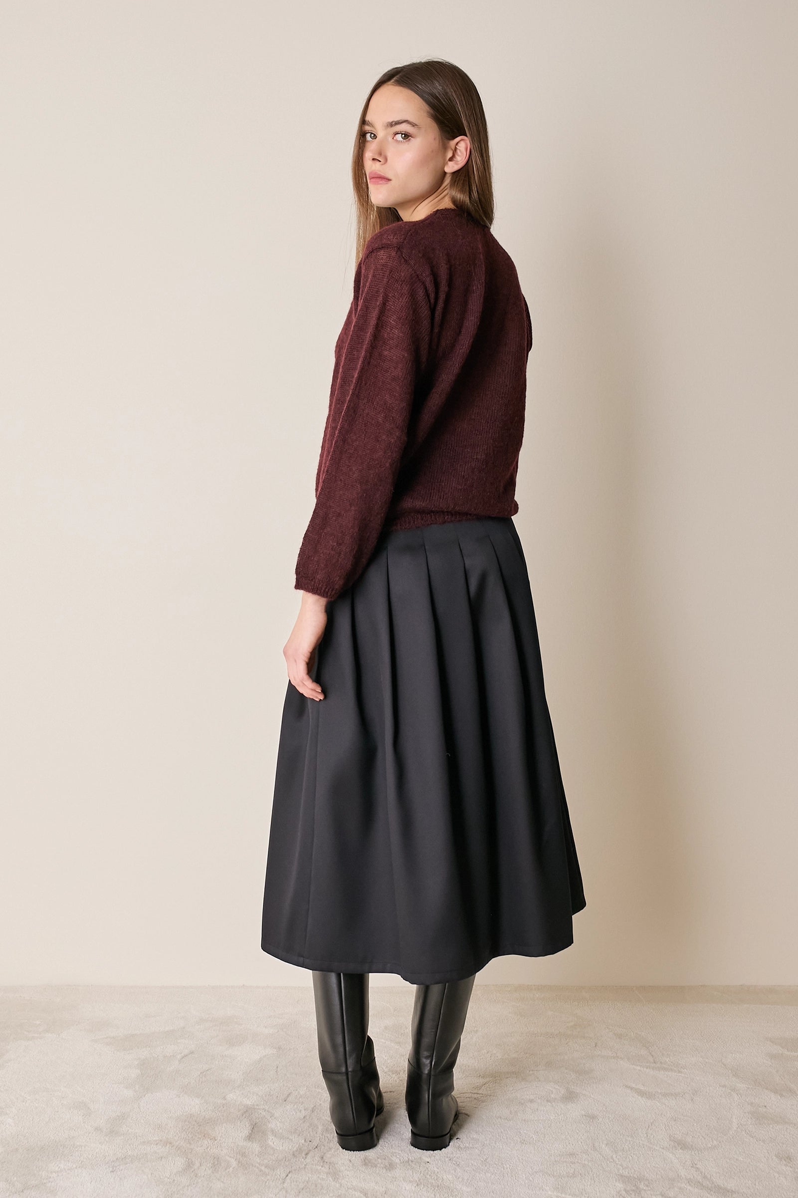 Gonna a pieghe in blend di seta