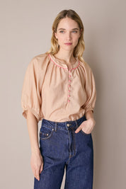 Top con bottoni rivestiti