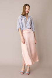 Top a righe in blend di seta