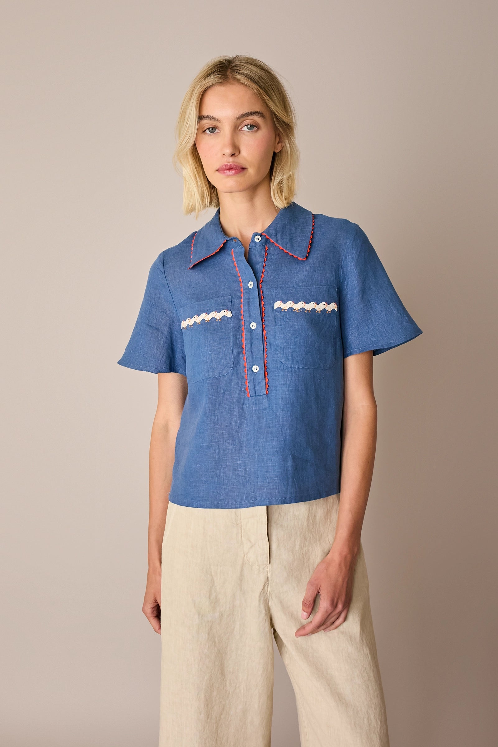 Embroidered chicken polo shirt