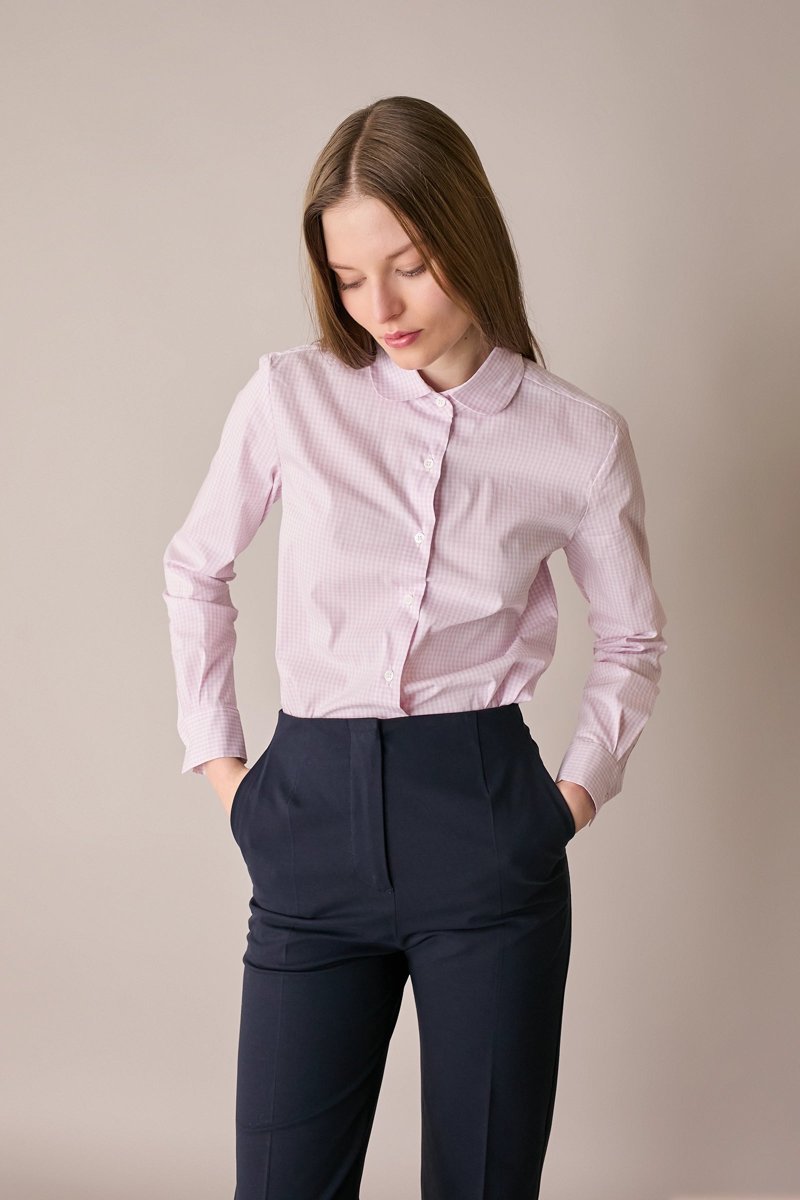 Camicia in cotone stretch con colletto stondato