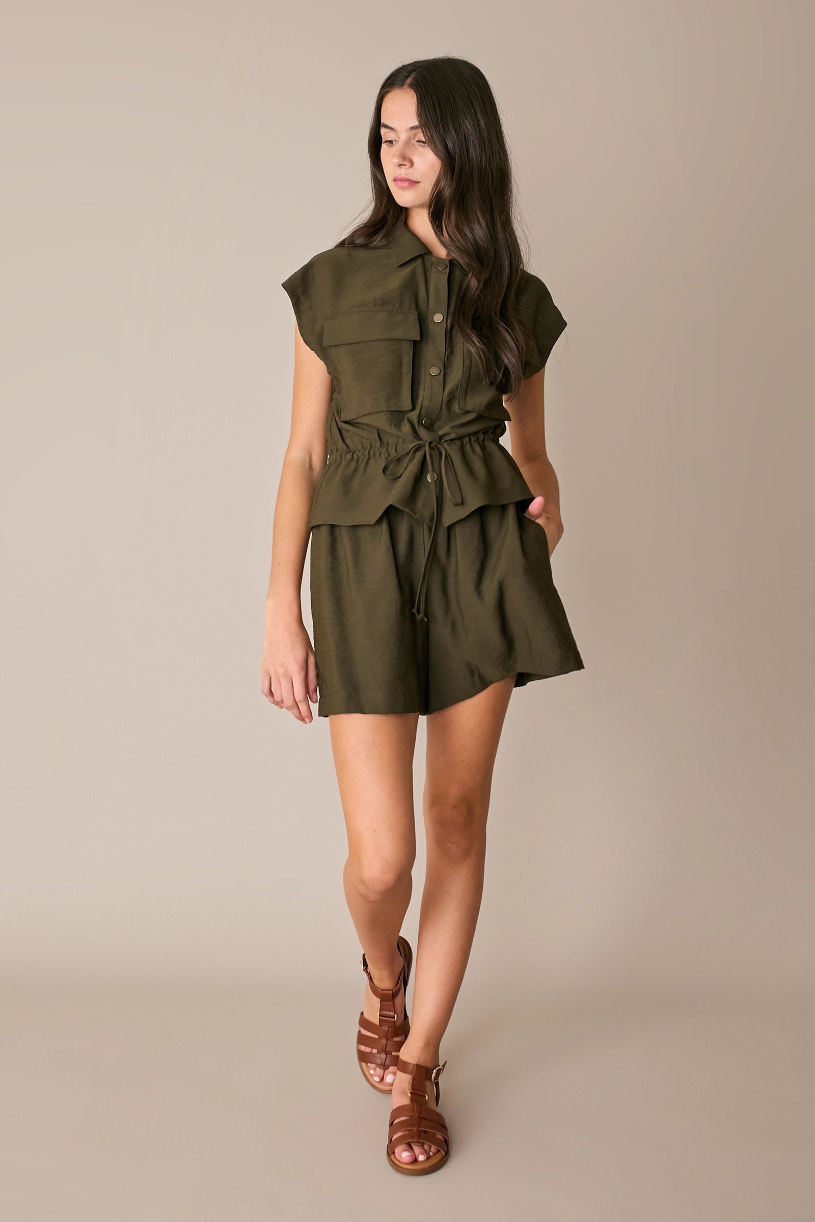 Drawstring cotton shirt