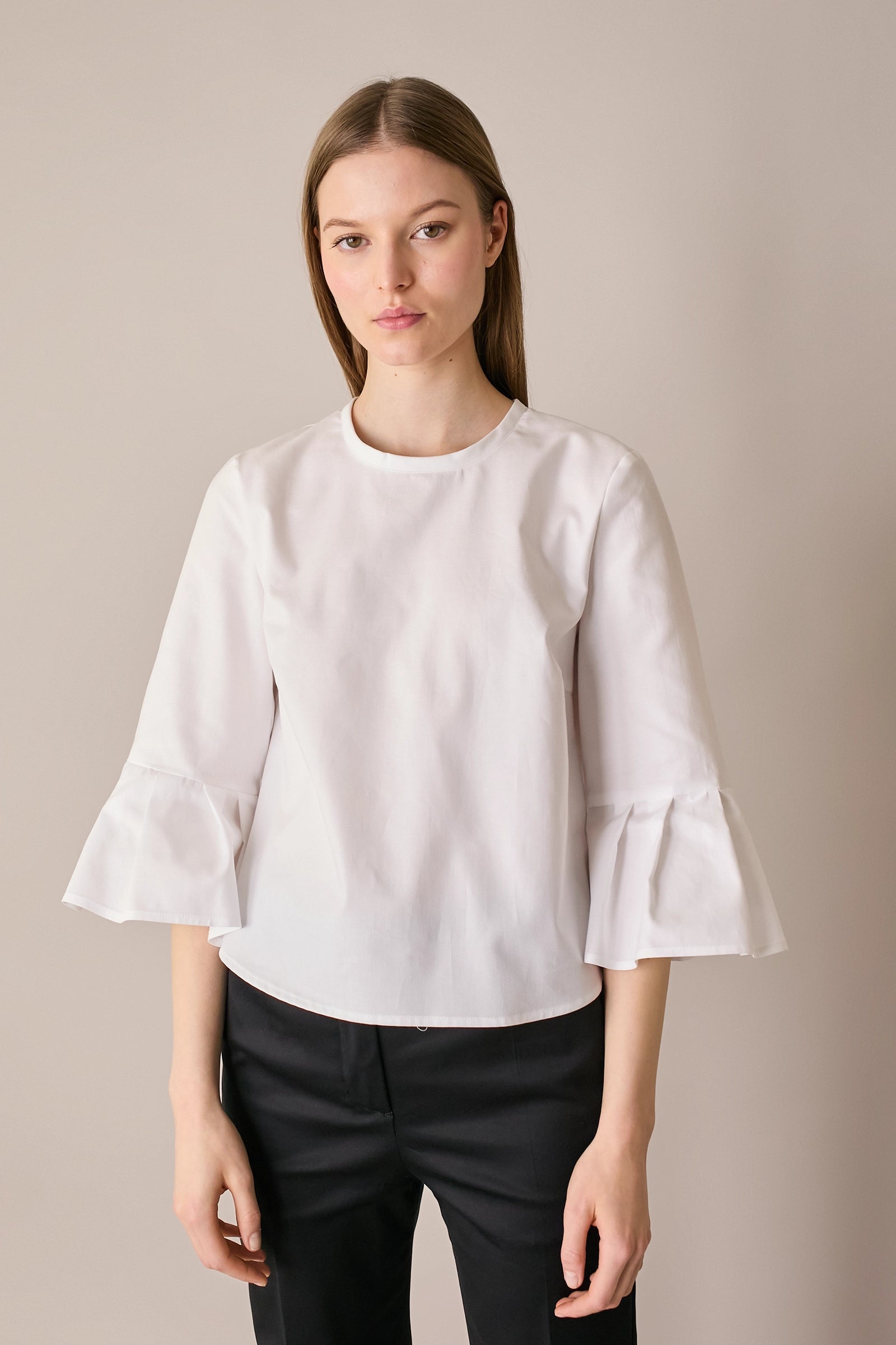 Top in cotone con maniche a campanella