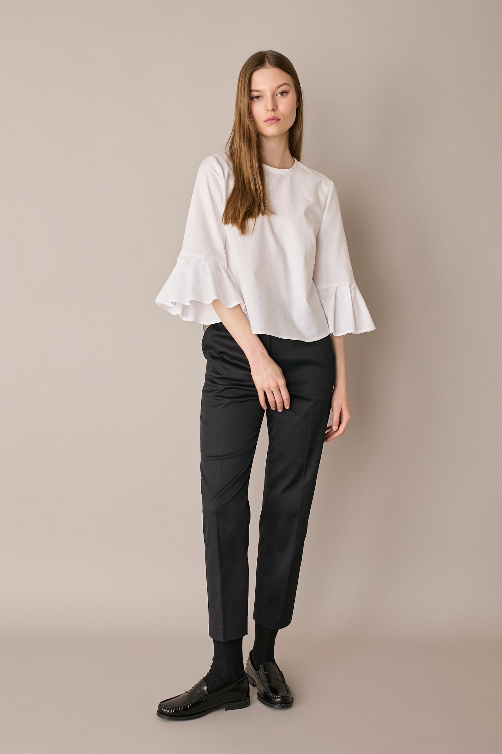 Top in cotone con maniche a campanella