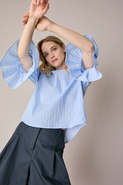 Top in cotone con maniche a campanella