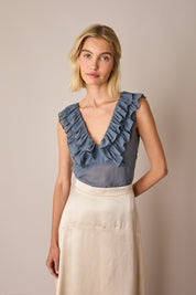 Silk ruffle top