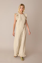 Linen ruffle sleeve top