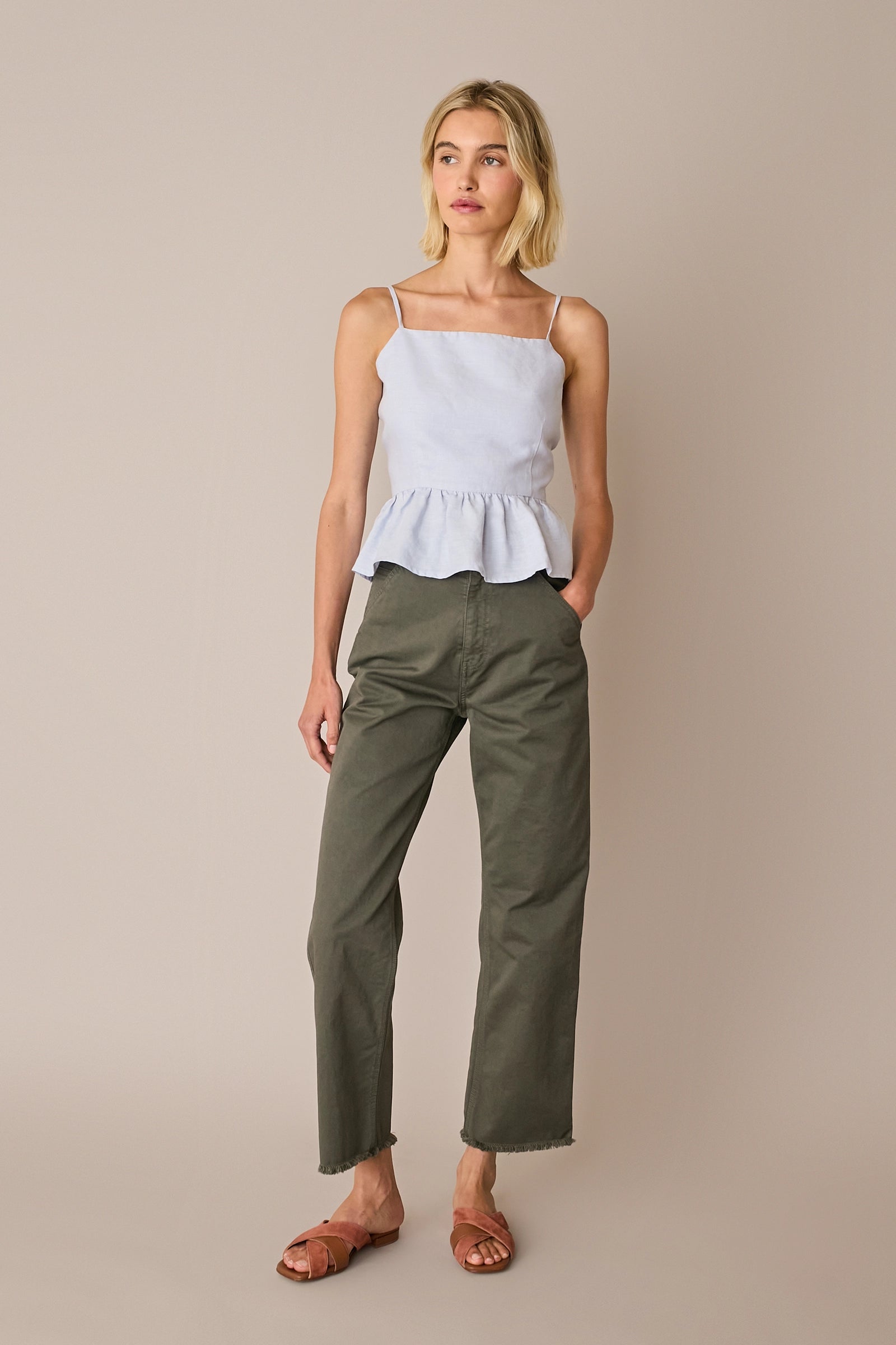 Open-back ruffle top