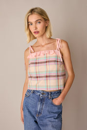 Spaghetti strap top with ruffles