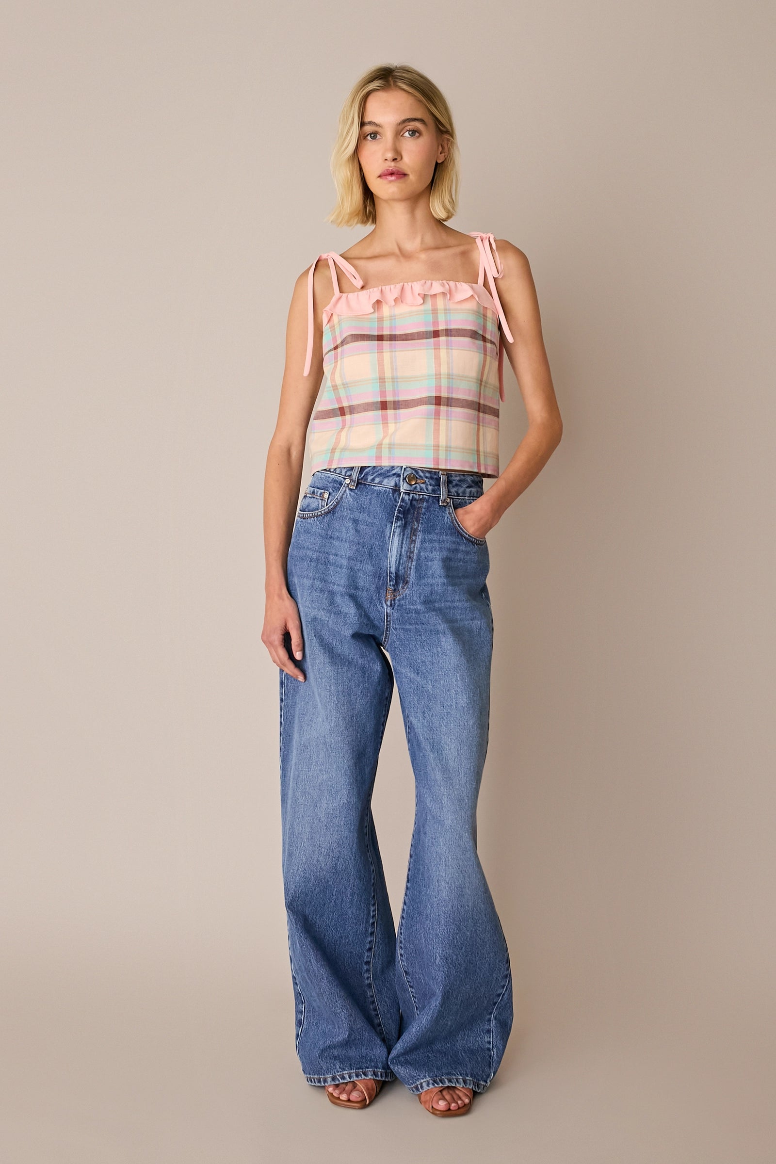 Spaghetti strap top with ruffles