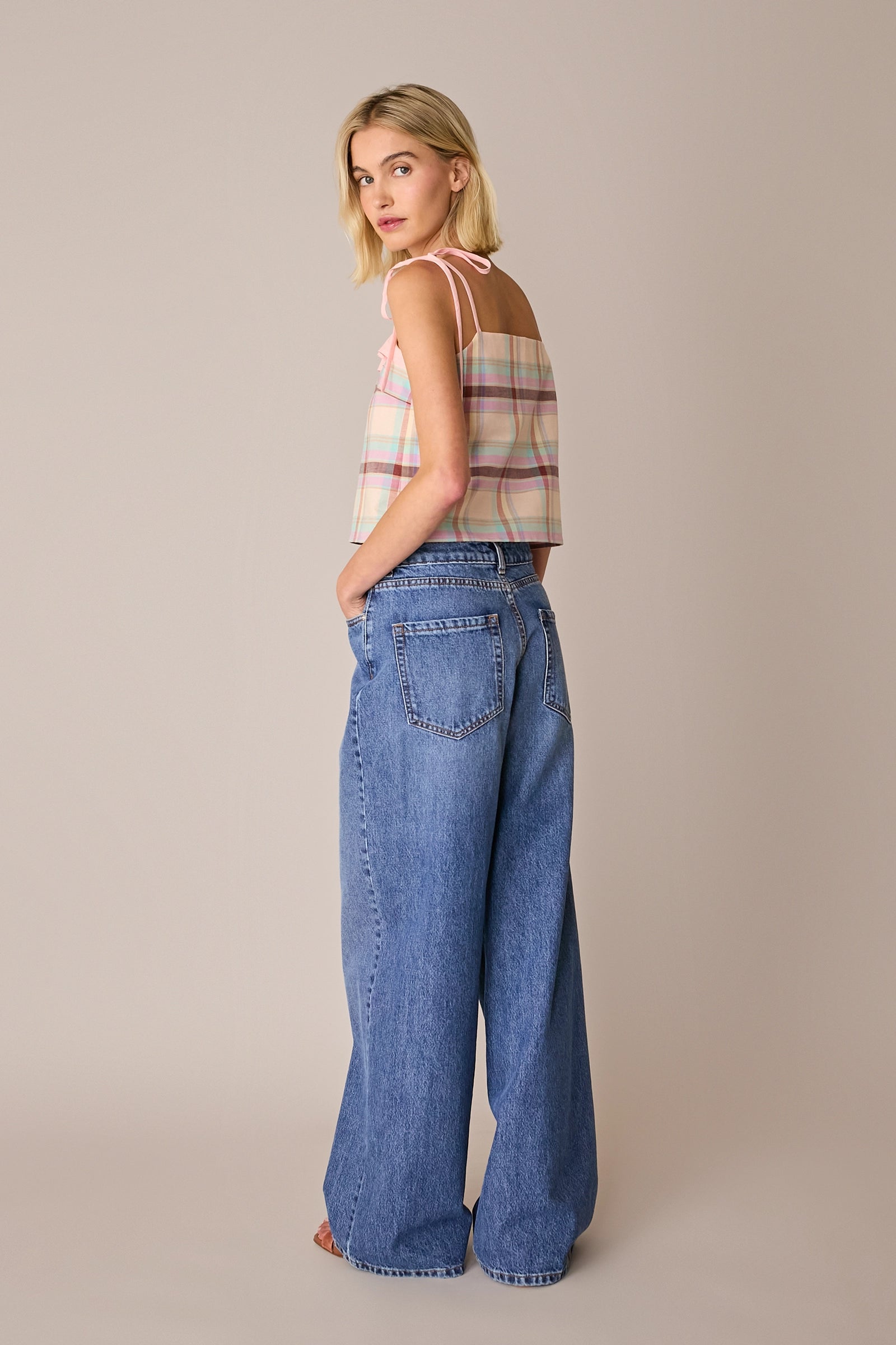 Spaghetti strap top with ruffles