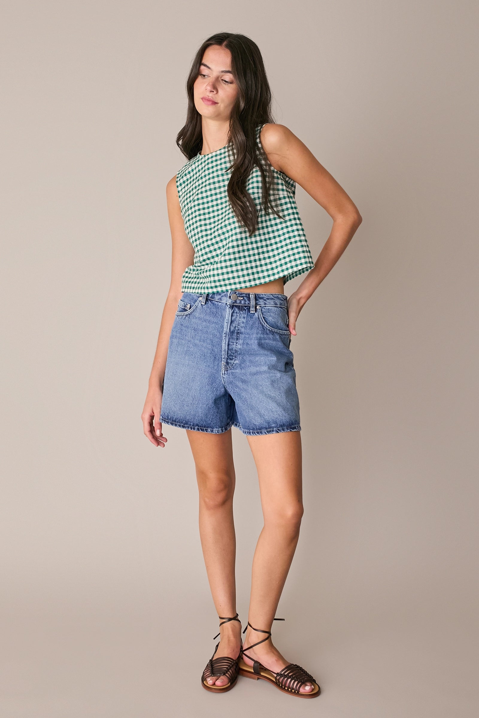 Top vichy in lino e cotone