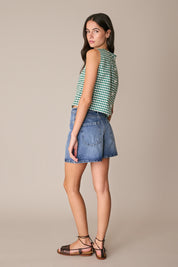 Top vichy in lino e cotone